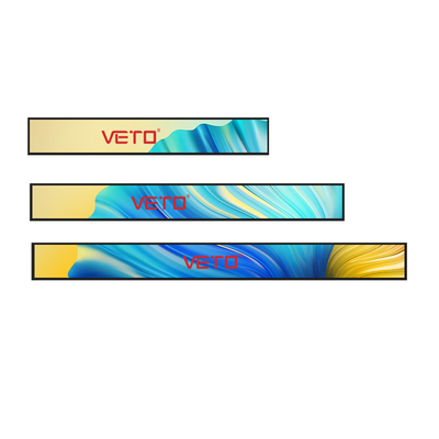 VETO سایز سفارشی نوار کشش صفحه نمایش LCD قفسه تبلیغات داخلی لبه سیگنال دیجیتال برای سوپرمارکت