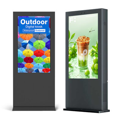 کیفیت 55 اینچ IP55 ضد آب و هوا ظرفیتی صفحه لمسی کف ایستاده کیوسک دیجیتال برای تبلیغات در فضای باز کارخانه