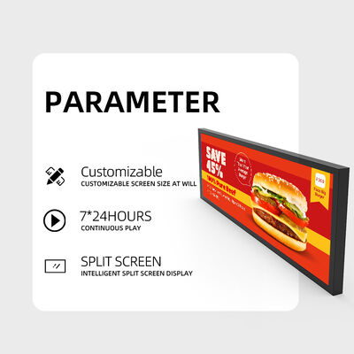 کیفیت صفحه نمایش ال سی دی نوار 35 اینچی VETO تولید کننده تابلوهای دیجیتال LCD فوق نازک برای قفسه های خرده فروشی کارخانه
